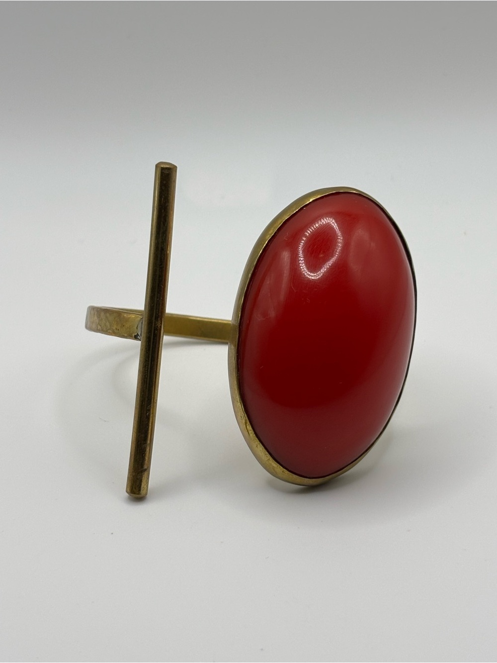 True Face by Grace Red Oval Statement Bracelet with Gold-Tone hammered cuff